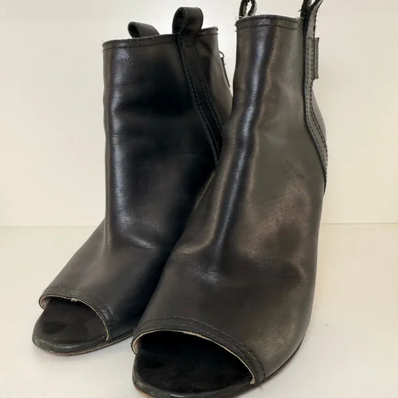 Pre Owned CHANEL Black Leather Peep-Toe Wedges - Picture 2 of 8